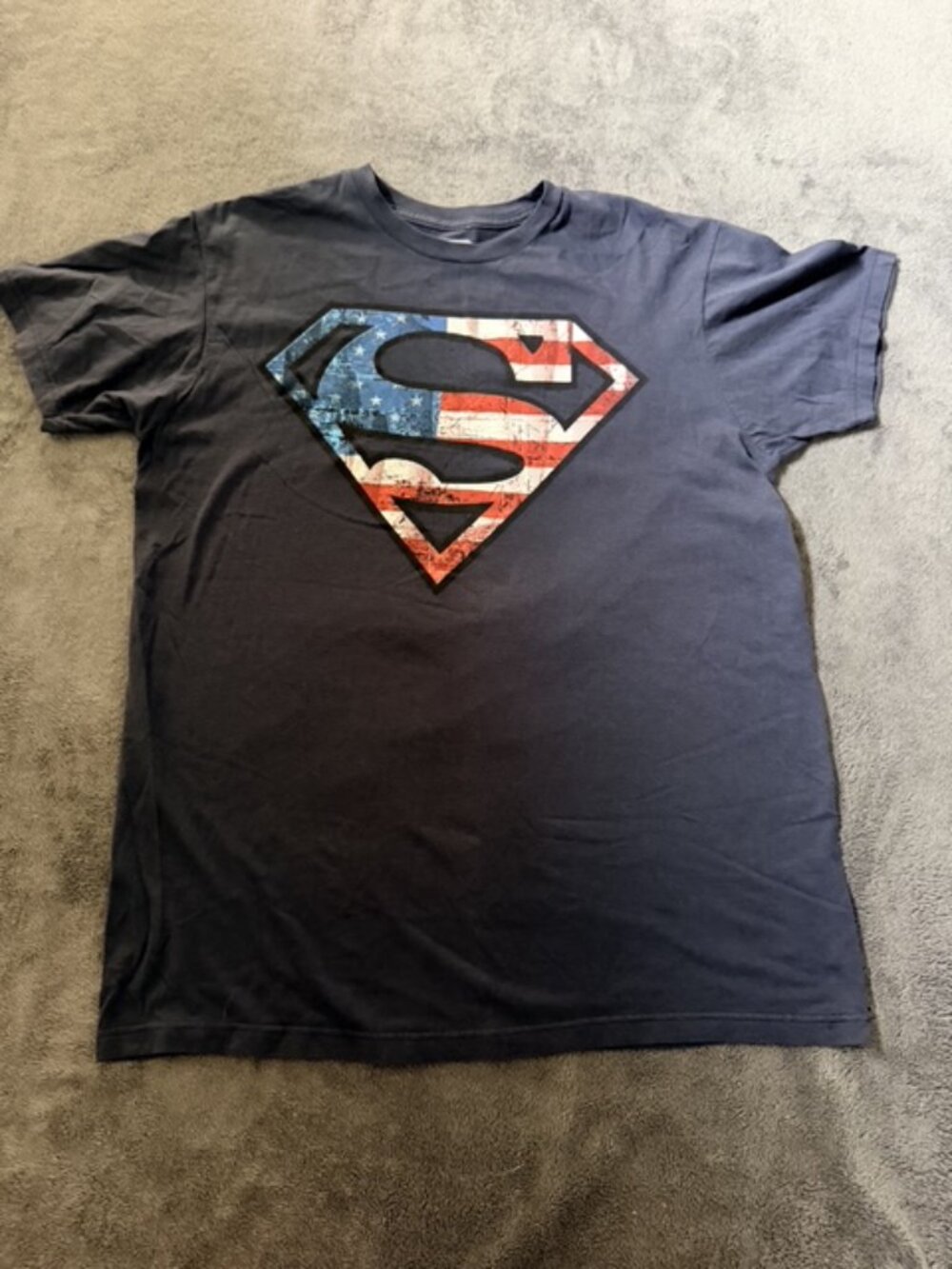 Superman T-Shirt Mens L Navy American Flag Distressed DC